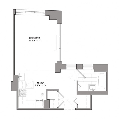 Floor plan for studio, 1 bath, 460 sqft